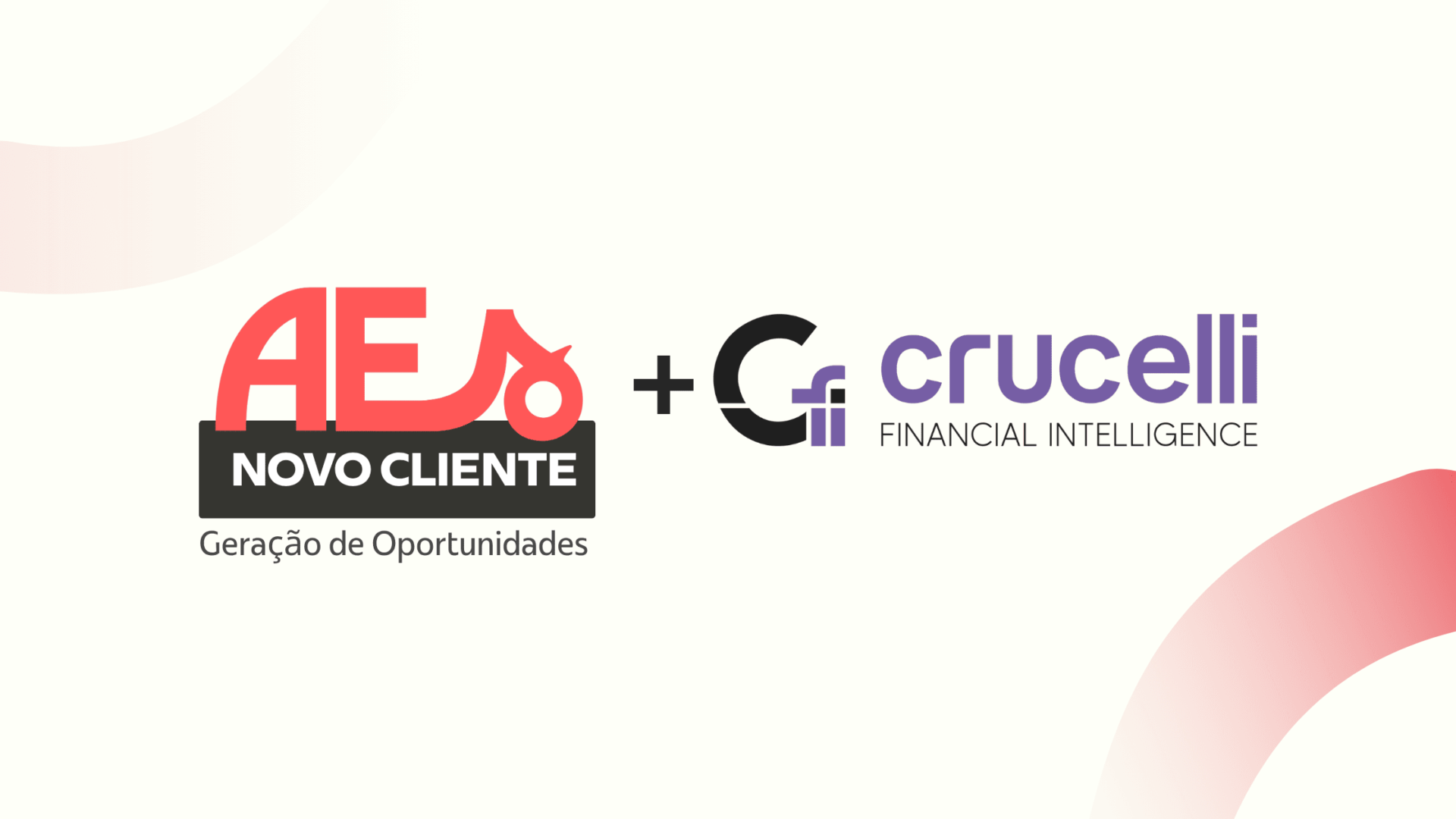 Logos da A Estranhamente e da Crucelli Financial Intelligence, com o anúncio “Novo cliente - Geração de Oportunidades"