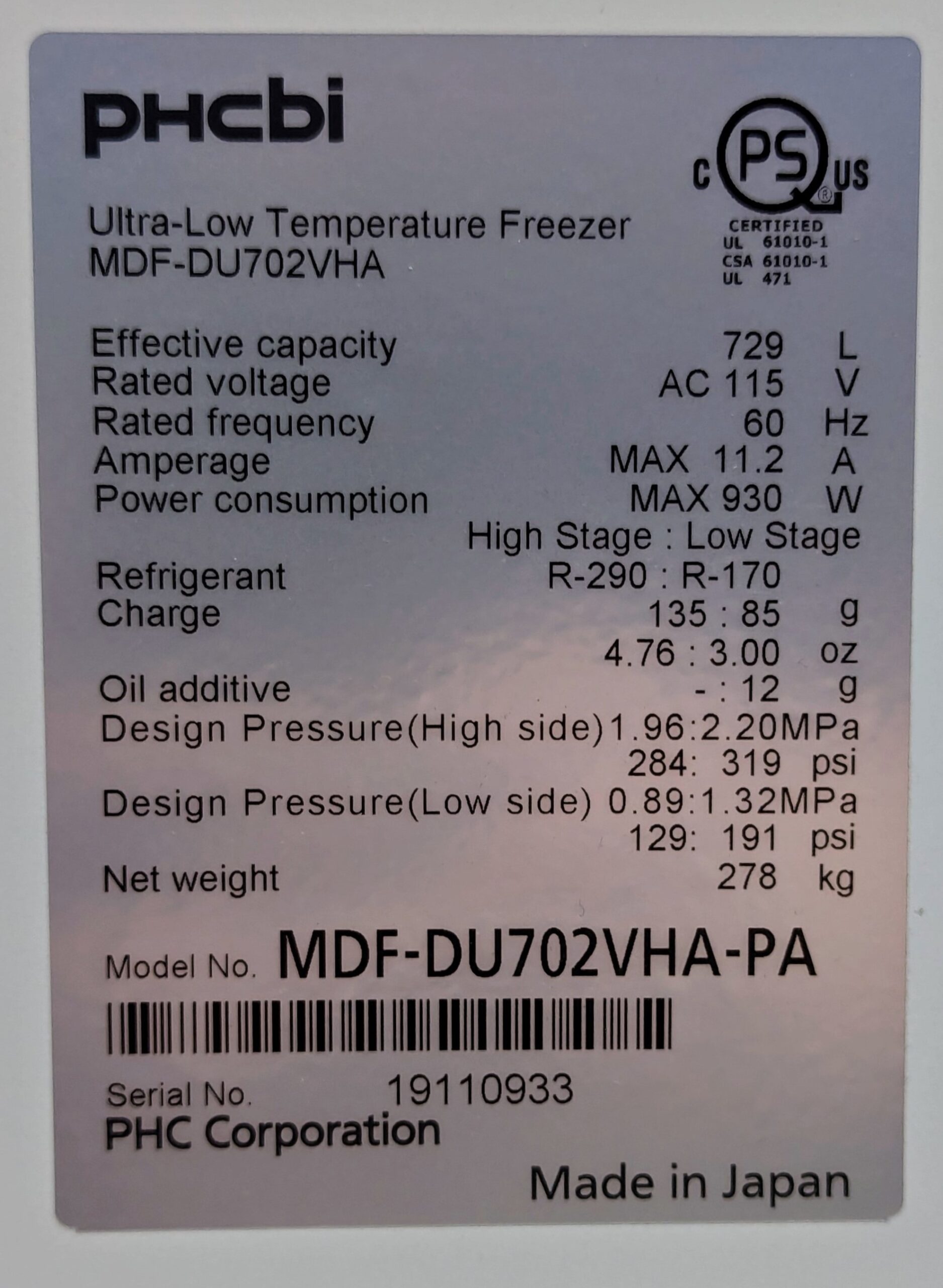 PHCbi MDF-DU702VHA-PA VIP ECO -86C Ultra Low Freezer - AFAB