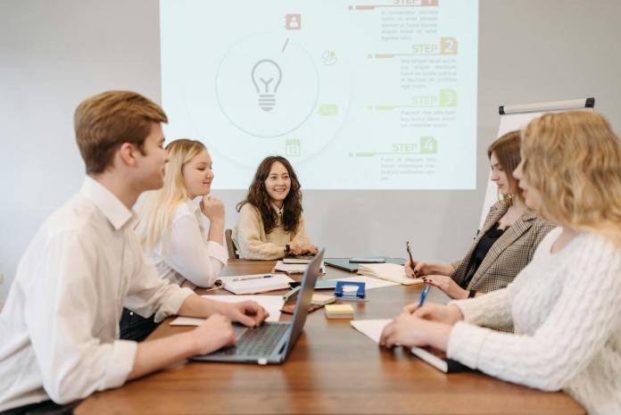 colleagues having a business meeting