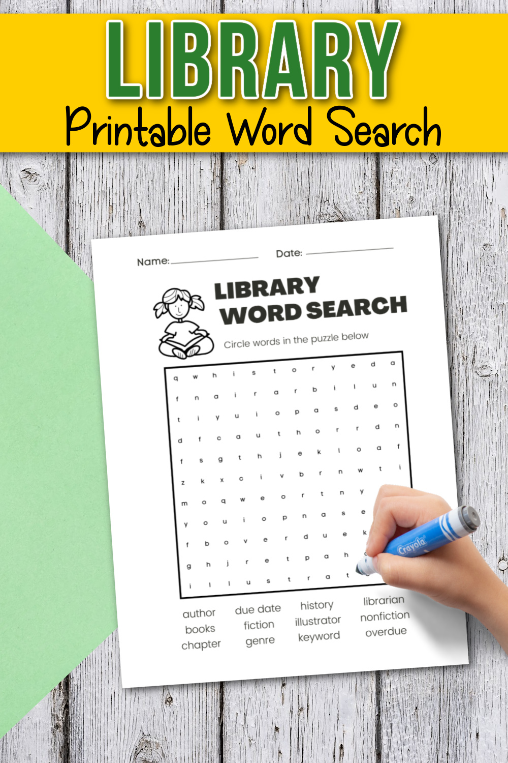 Free printable library word search for kids