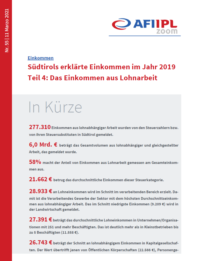 Sudtirols Erklarte Einkommen Im Jahr 2019 Teil 4 Einkommen Aus Lohnabhangiger Arbeit Zoom 55 2021 Afi Ipl
