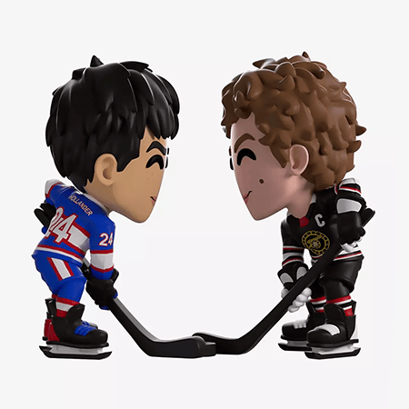 Heated Rivalry action figures facing off