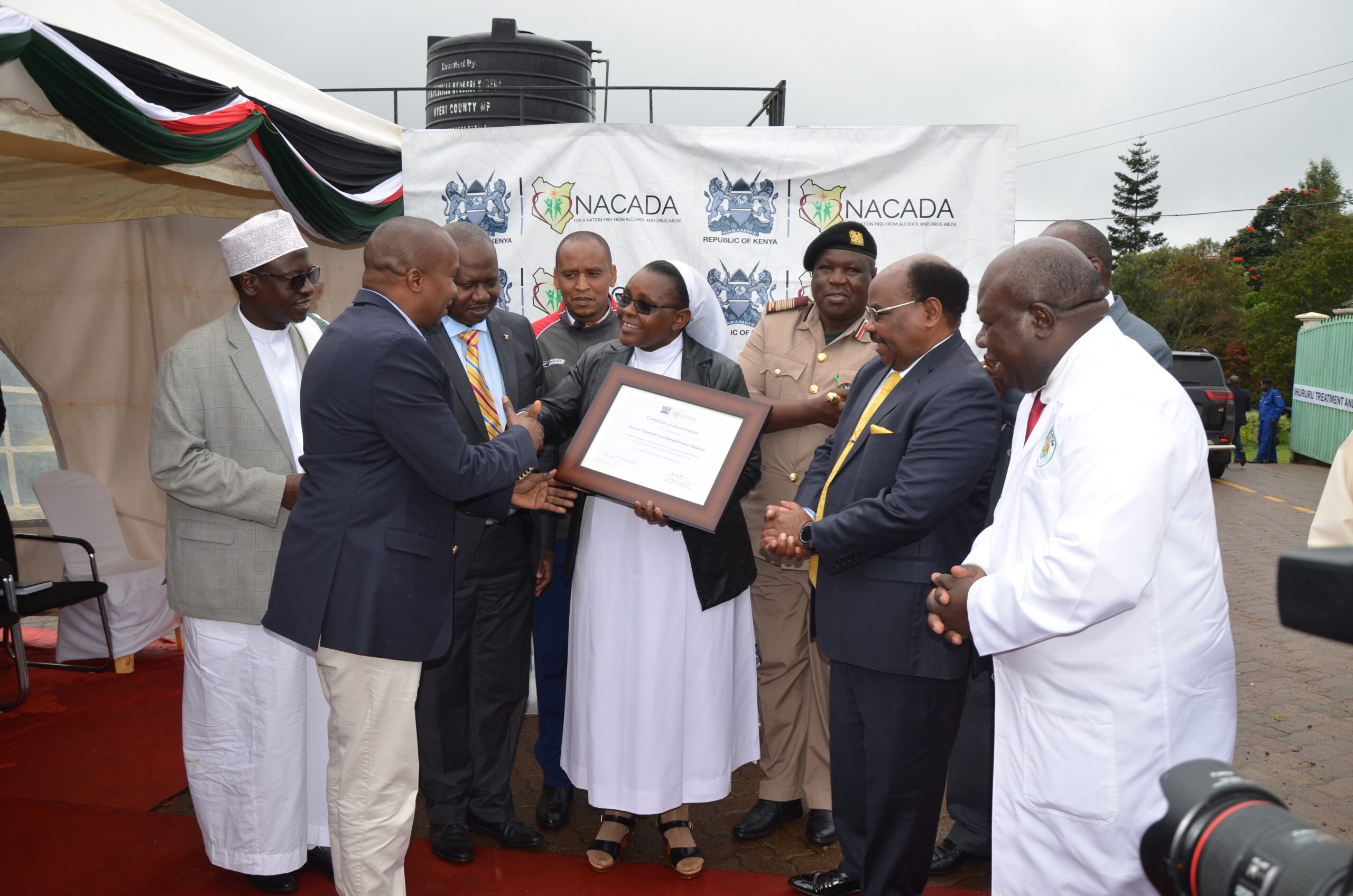 Sister Stellamaris Wambui, receives the accreditation certificate from Interior Cabinet Secretary, Prof Kithure Kindiki. The 90-bed capacity facility opened its doors in September 2023.