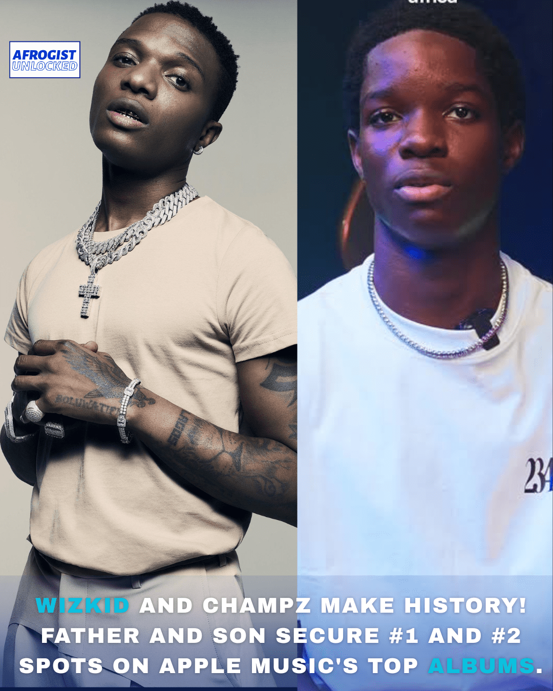 WIZKID & CHAMPZ MAKE HISTORY! FATHER& SON CLAIM #1 & #2 ON APPLE MUSIC TOP ALBUMS