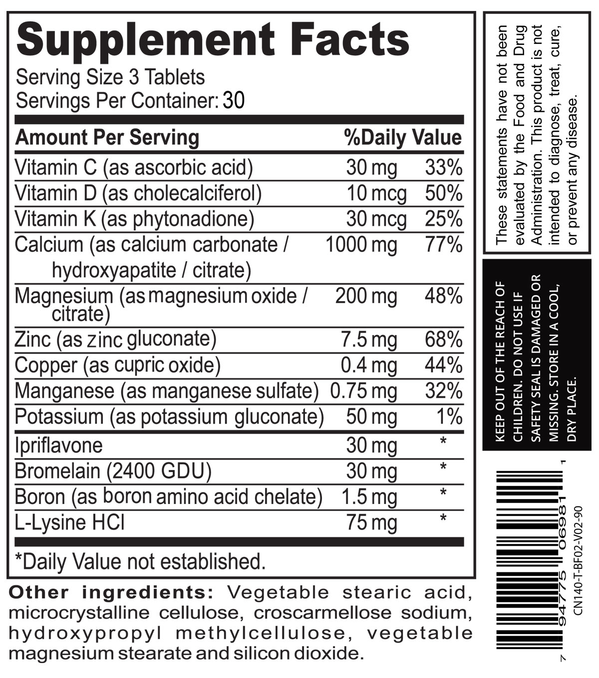 Three tablets daily, preferably with meals or as directed by a healthcare professional.