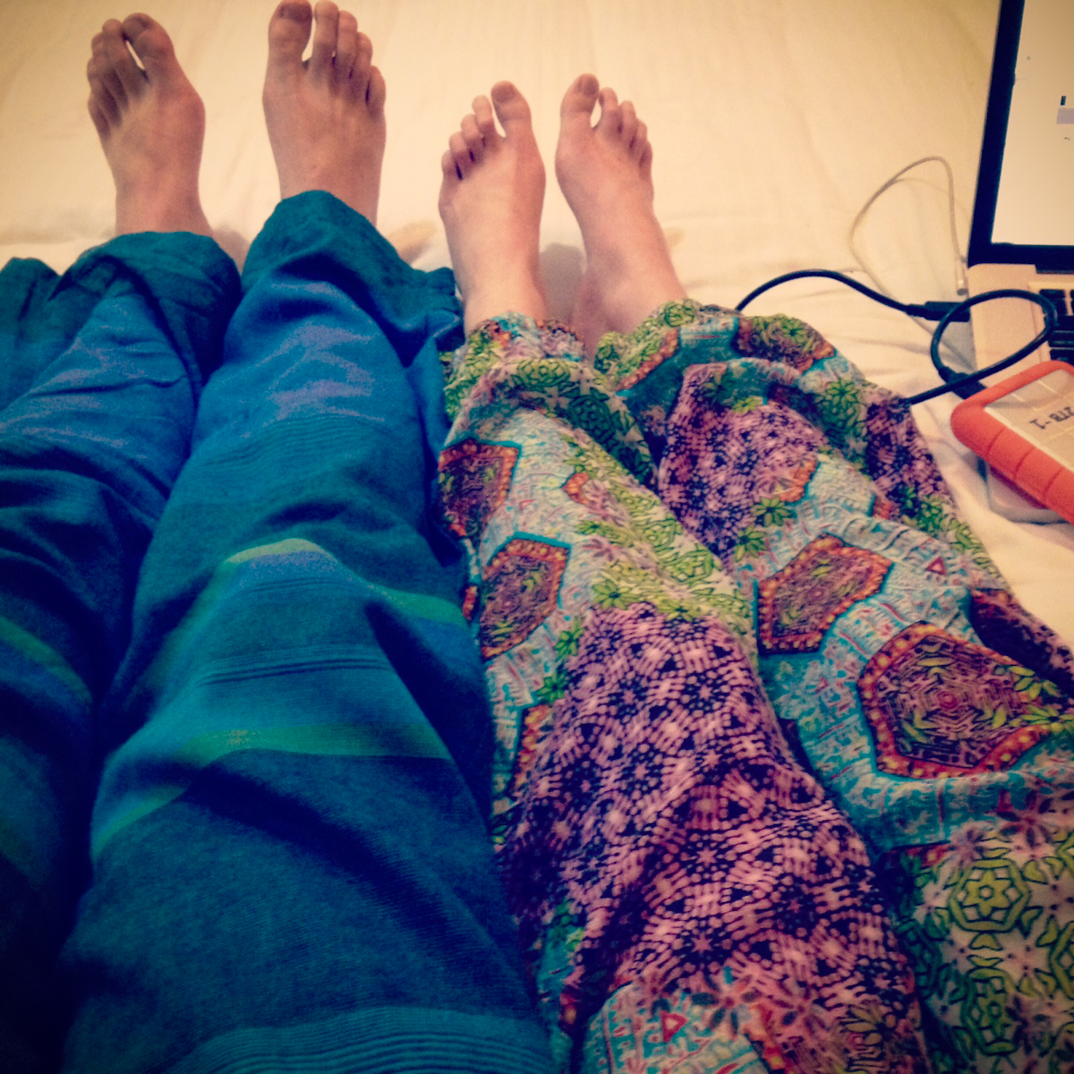 We bought in to the hippy clothes too — our new happy pants