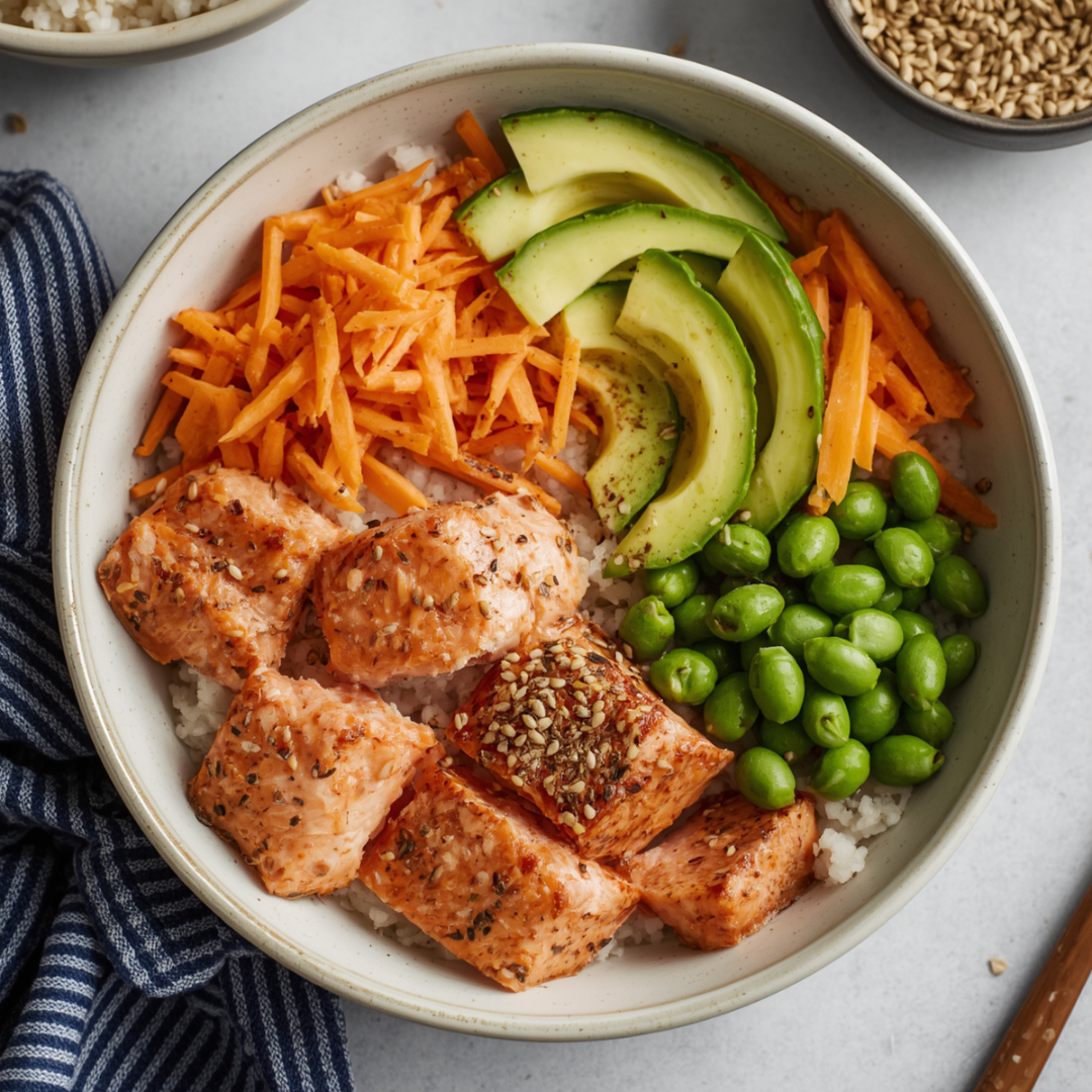 High-Protein Salmon Rice Bowl for Women Over 50 (Easy Macro-Friendly Recipe)