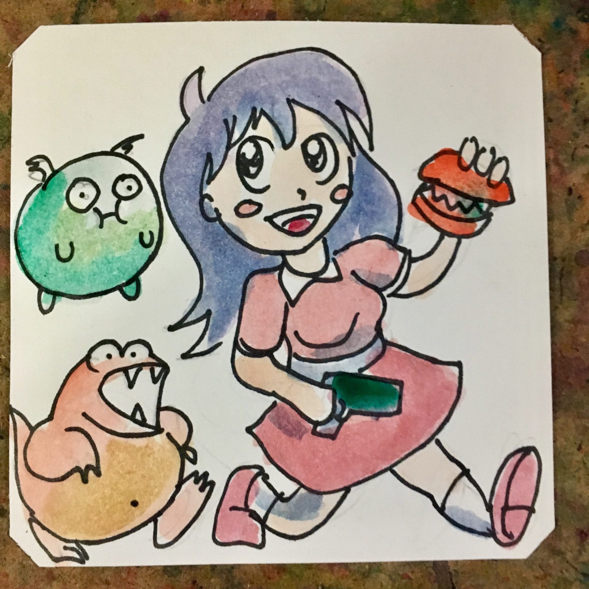 Girl with a gun & burgers fighting weird guts monsters in UFO Senshi Yohko Chan @chuboh