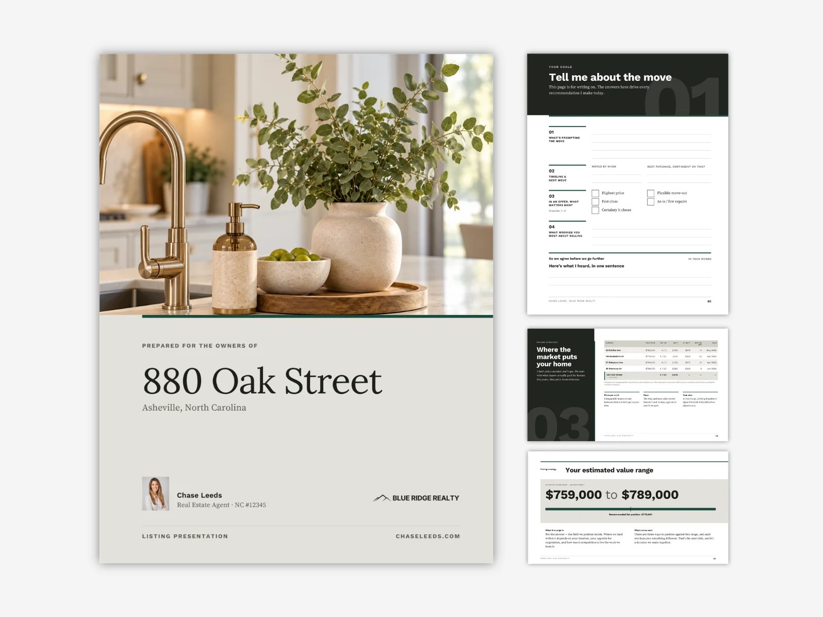 Listing Presentation for Realtors — Print Leave-Behind + Slide Deck — template preview