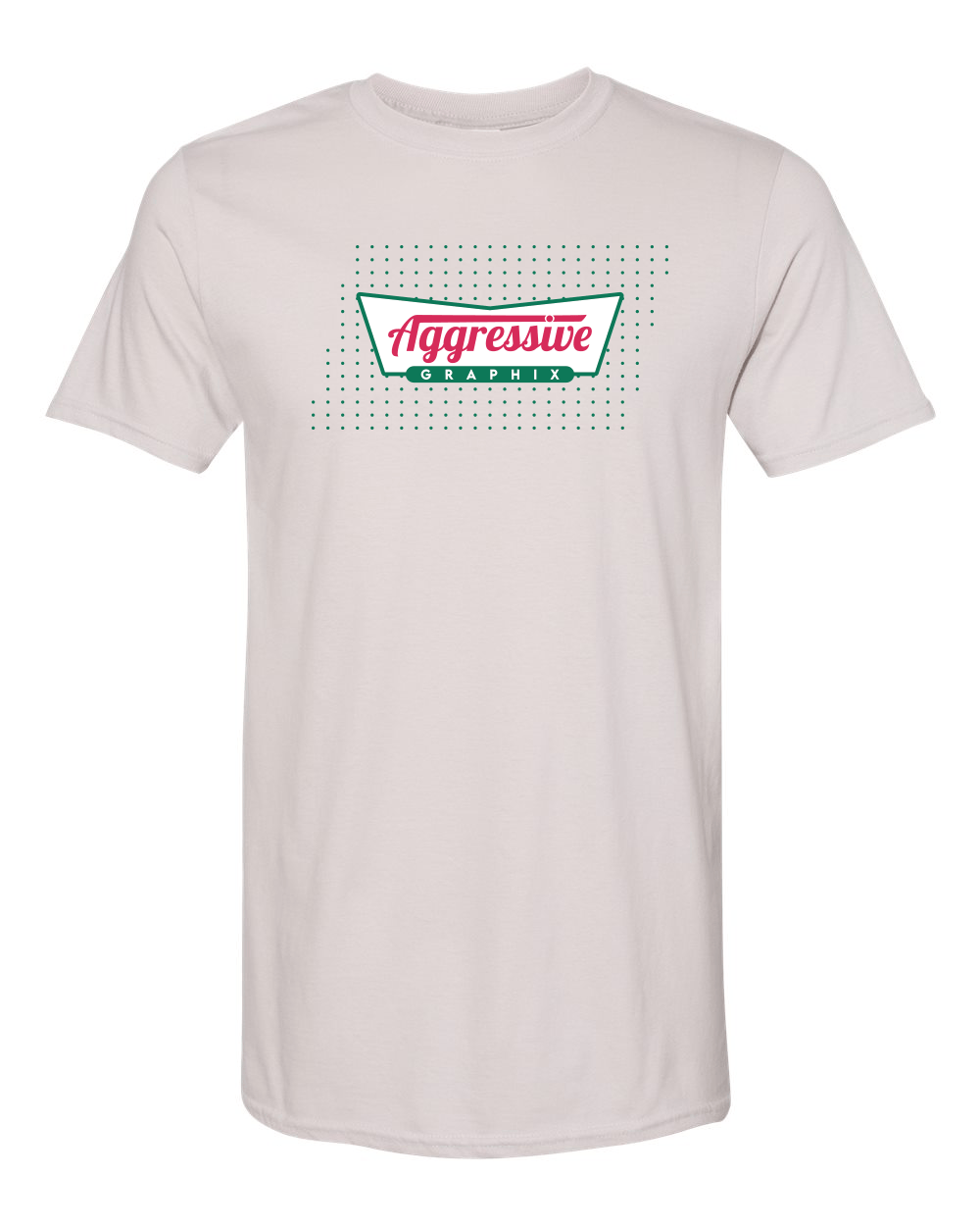 Aggressive Graphix Krispy spin off logo on a light gray tee