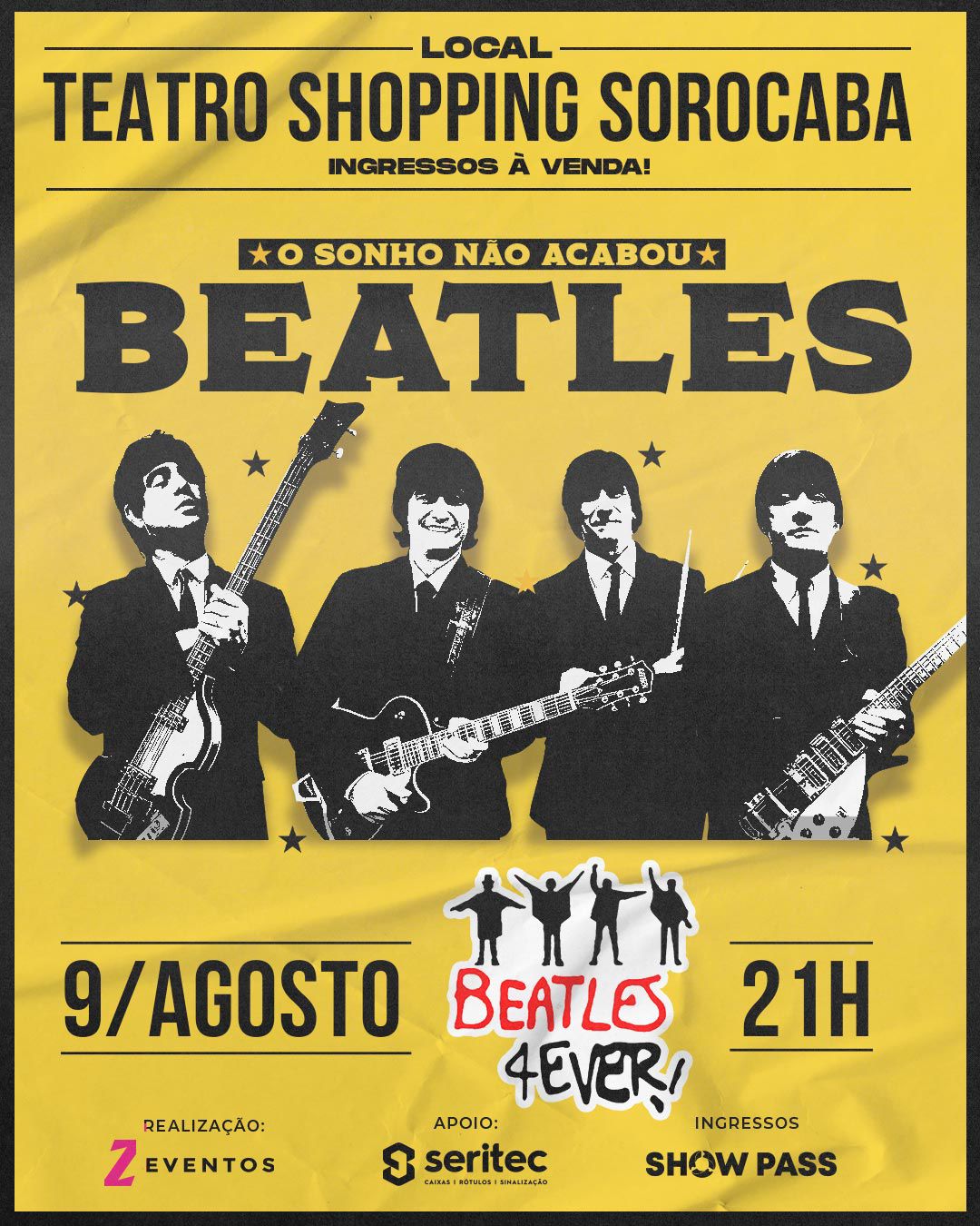 Espetáculo “Beatles 4Ever – O sonho não acabou” chega a Sorocaba nesta sexta-feira