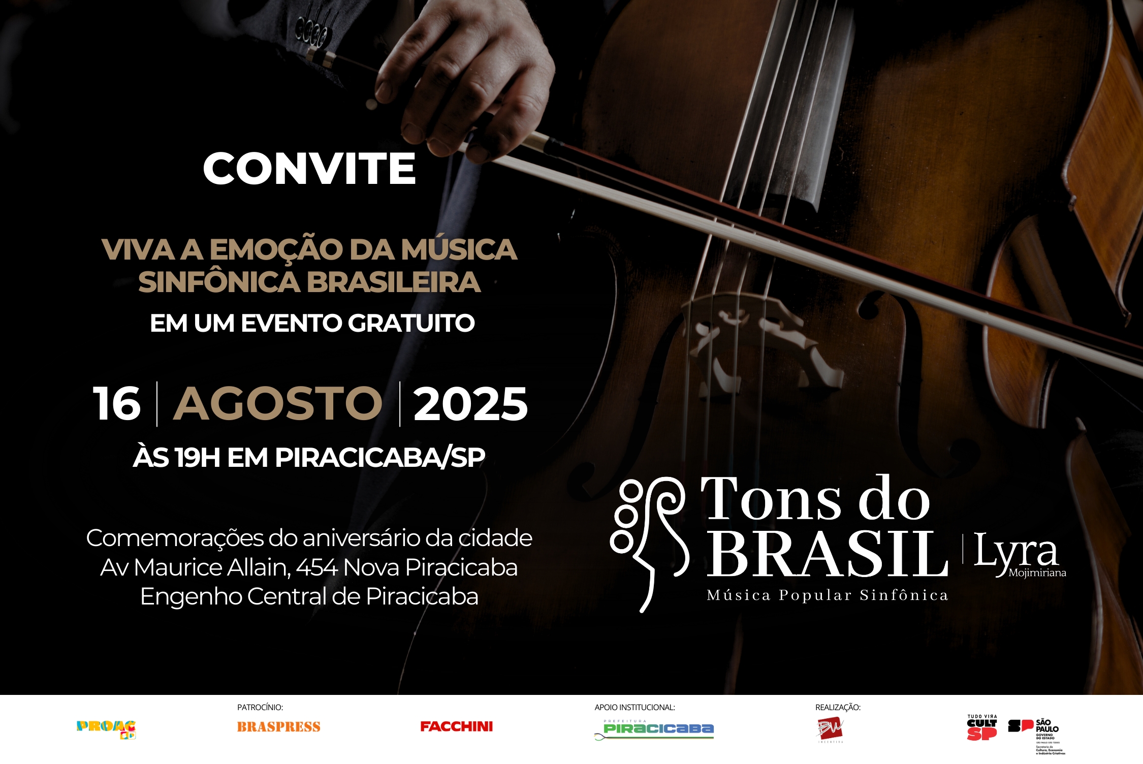 Piracicaba recebe o projeto Tons do Brasil com orquestra sinfônica gratuita no sábado (16)