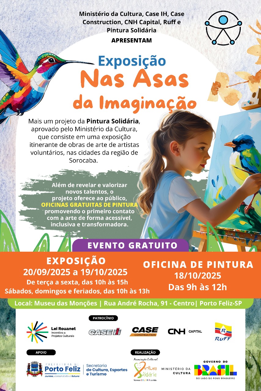 Ministério da Cultura, Case IH, Case Construction, CNH Capital, Ruff e Pintura Solidária apresentam exposição ‘Nas Asas da Imaginação’ em Porto Feliz