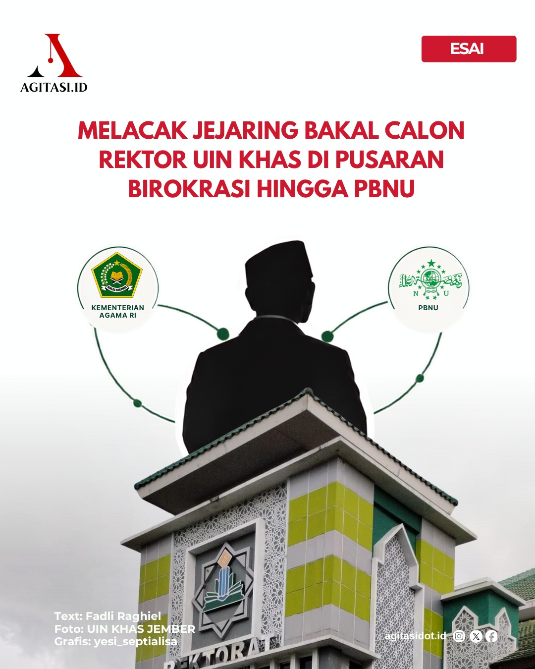 Ilustrasi bakal calon rektor yang mempunyai jejaring di Kementerian Agama dan PBNU. (Designer: Yesi Septialisa).