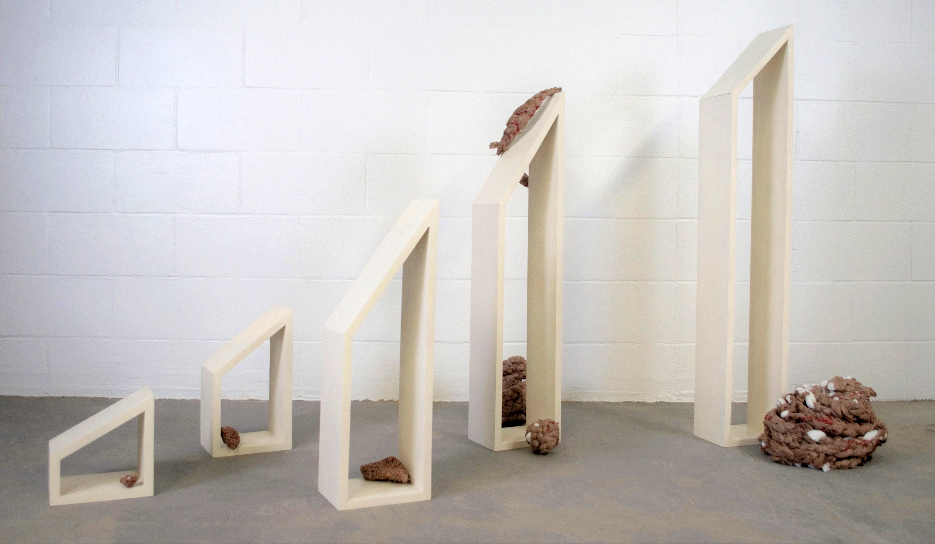 (Photo by student) Piece Statement: Our use and dependence on plastic has increased exponentially since the 1950s; beginning with a production amount of 2.3 million pounds to our current average of 300 million pounds. Beginning in 1980, this piece visits each decade to graph that year’s increased plastic production.