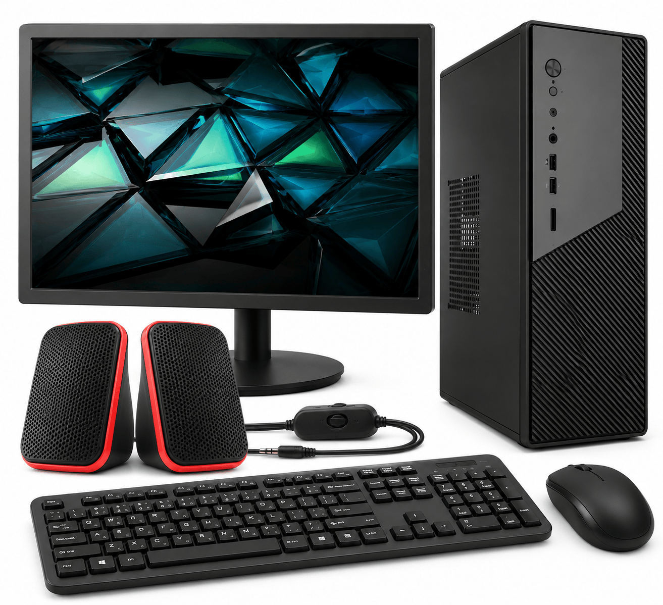 Assembled desktop computer with Intel Core i5 6th Gen, monitor, speakers, keyboard and mouse