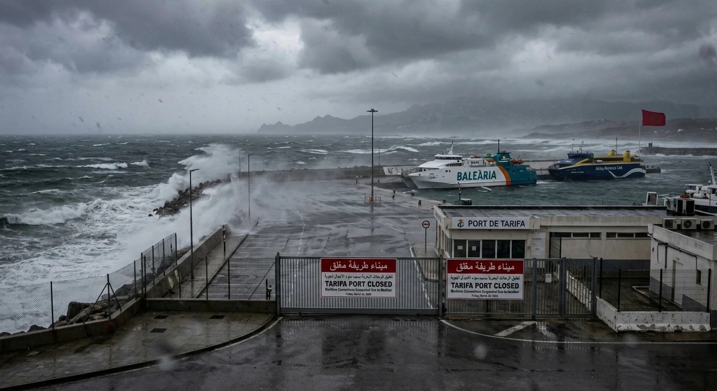 رياح قوية وأمواج عاتية تغلق ميناء طريفة في وجه الملاحة البحرية نحو طنجة