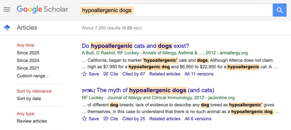Example of lexical search used in Google Scholar.