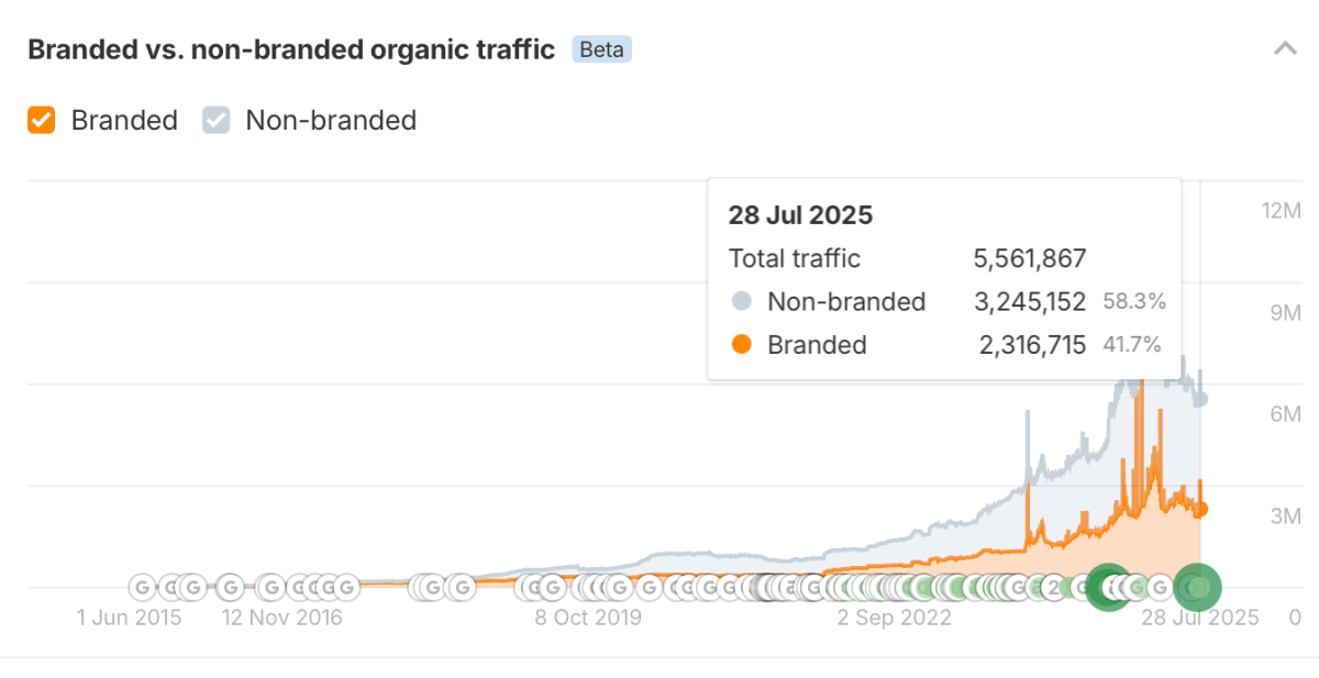 Branded vs. non-branded organic traffic chart.