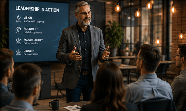Executive leading a leadership development workshop