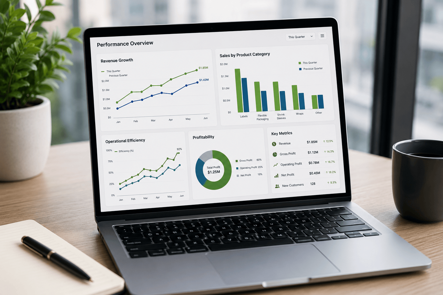 Performance dashboard measuring business results