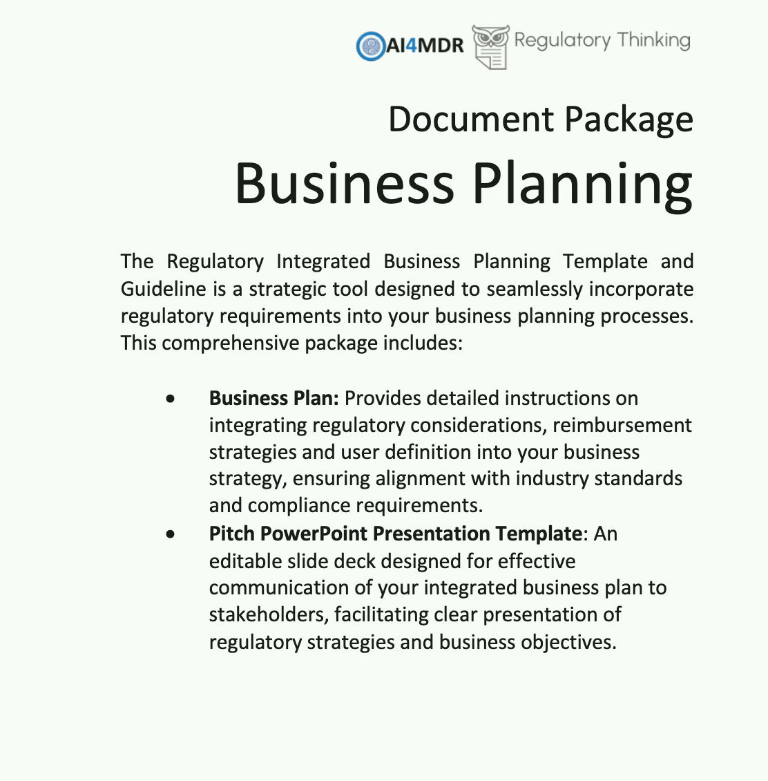 Regulatory Integrated Business Planning Template and Guideline