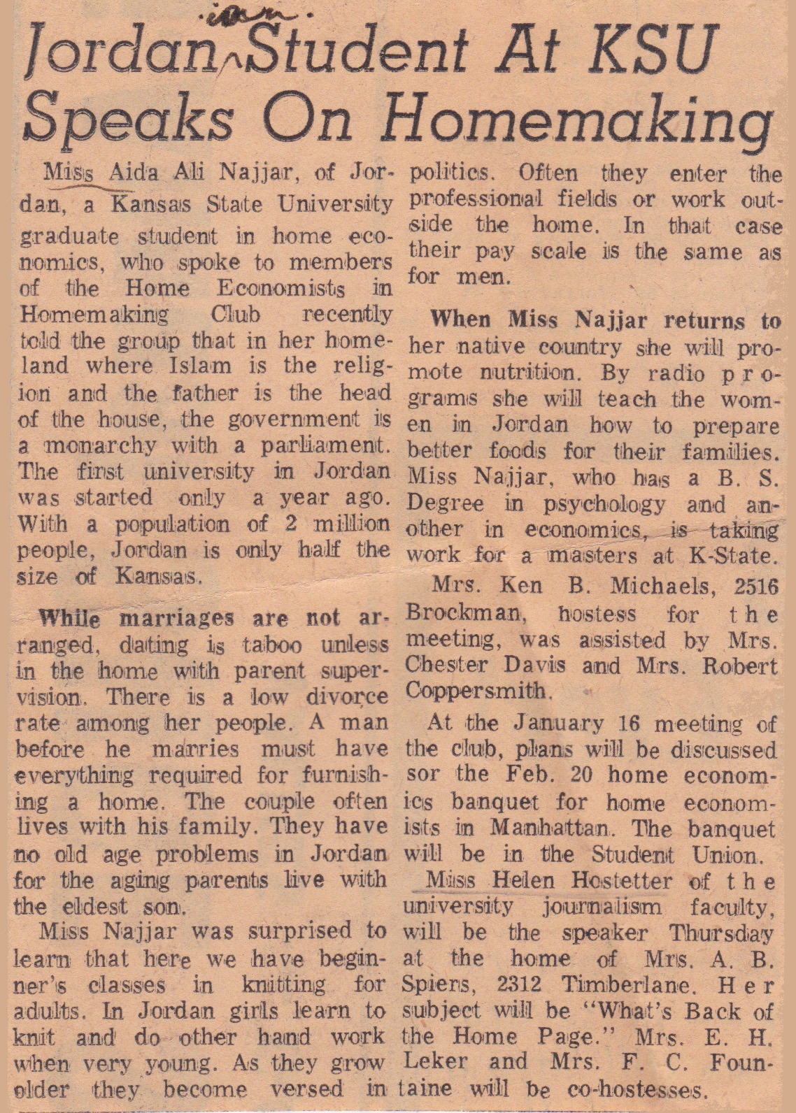 Jordanian Student at KSU Speaks on Homemaking