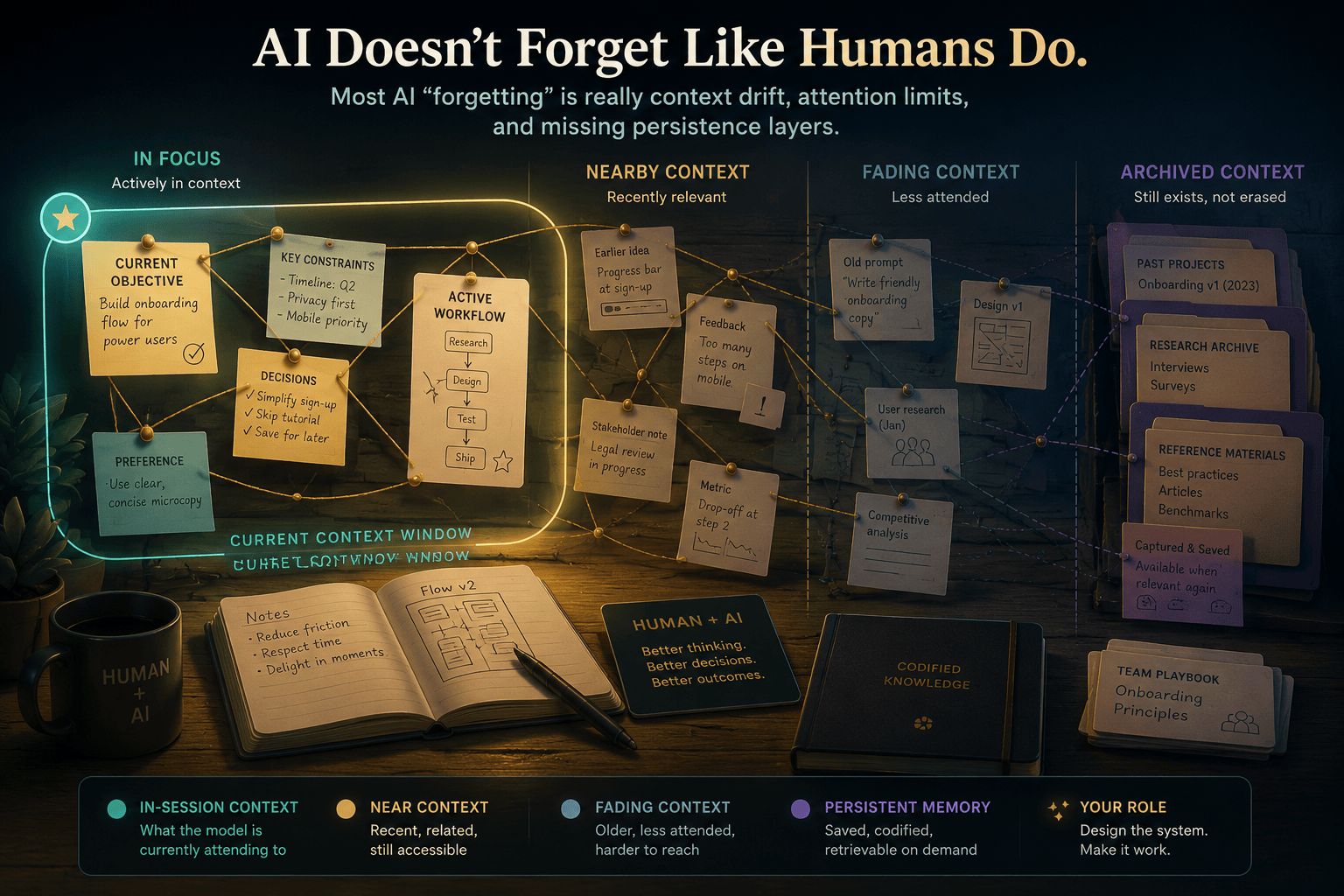 AI Doesn't Forget Like Humans Do — most AI forgetting is context drift, attention limits, and missing persistence layers.