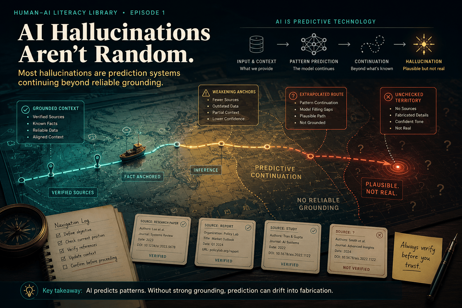 AI Hallucinations Aren't Random — most hallucinations are prediction systems continuing beyond reliable grounding