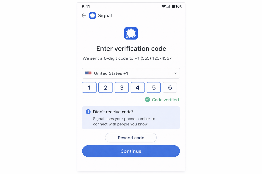 Signal SMS verification code entry