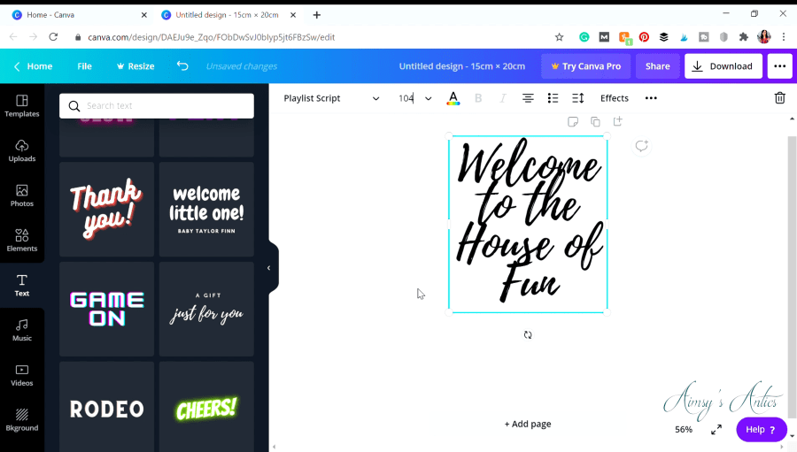 Adding text in Canva