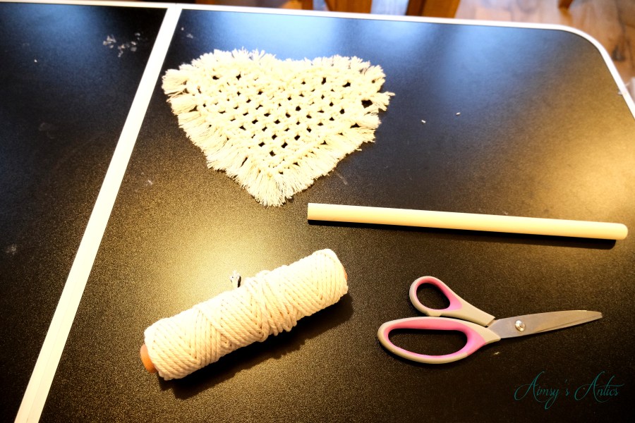 Items required to make the heart shape macrame coasters