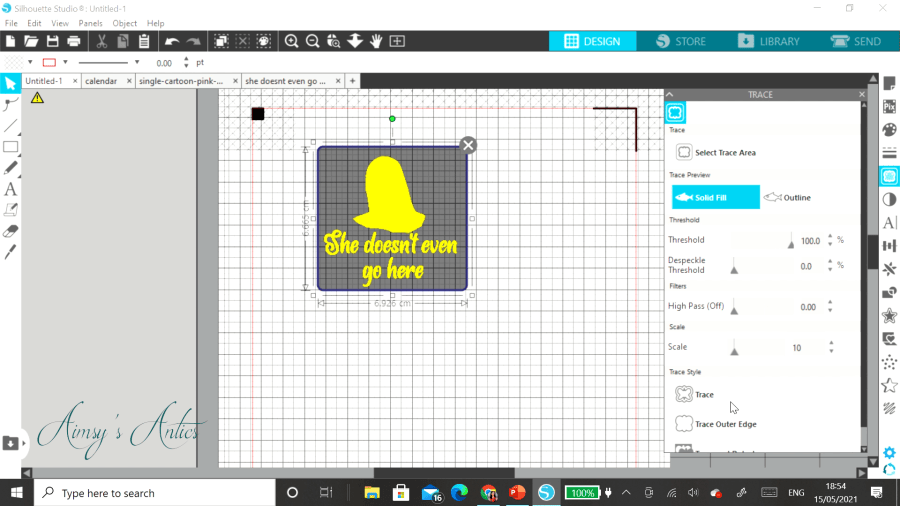 Tracing the image in the Silhouette Studio