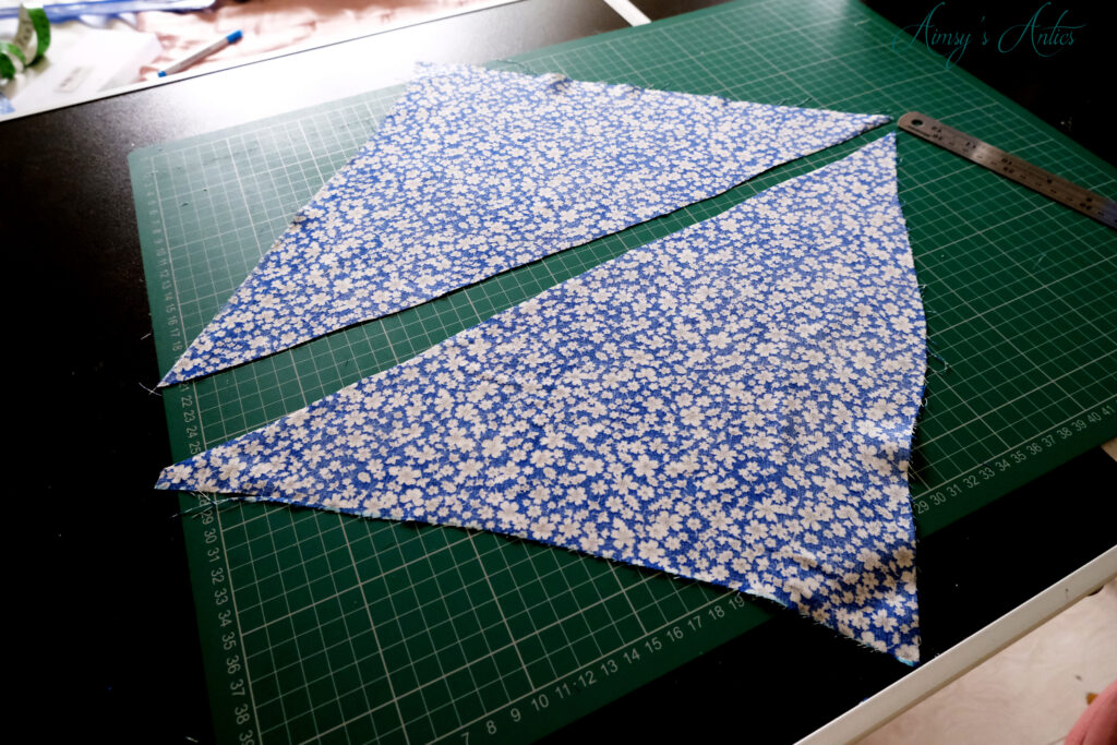 Square cut into two triangles to make bias binding
