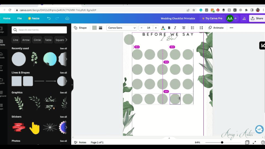 Adding circle elements to the page and lining them up together