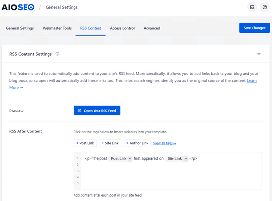 Feedzy rss feeds lite (free + premium) · 2. Rss Footer Plugin For Wordpress Aioseo