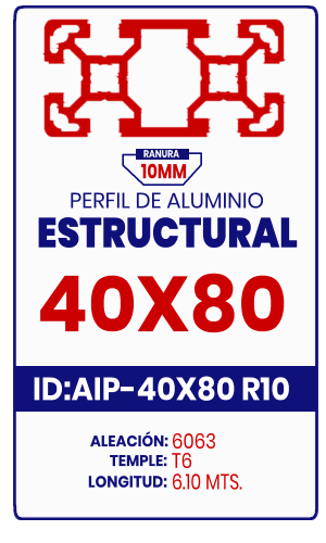 PERFIL ESTRUCTURAL 40X80 R10 6063 T6 - AIP-40X80R10