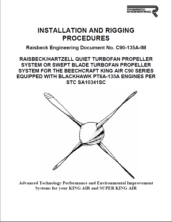 RAISBECK INSTALLATION RIGGING manual BLACKHAWK PT6A135A King air c90
