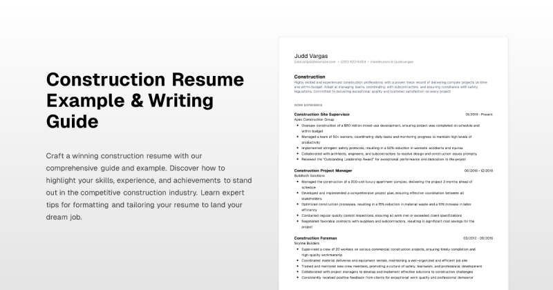Construction Apprentice Resume Example Writing Guide Cvblade - City Pattern Collection - HD Quality