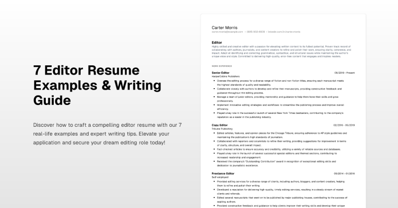Editor Resume Example Free Guide - Best Colorful Illustrations in Full HD