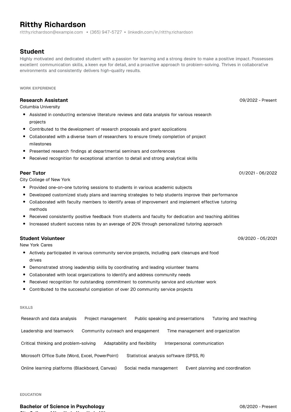Student resume example & writing guide