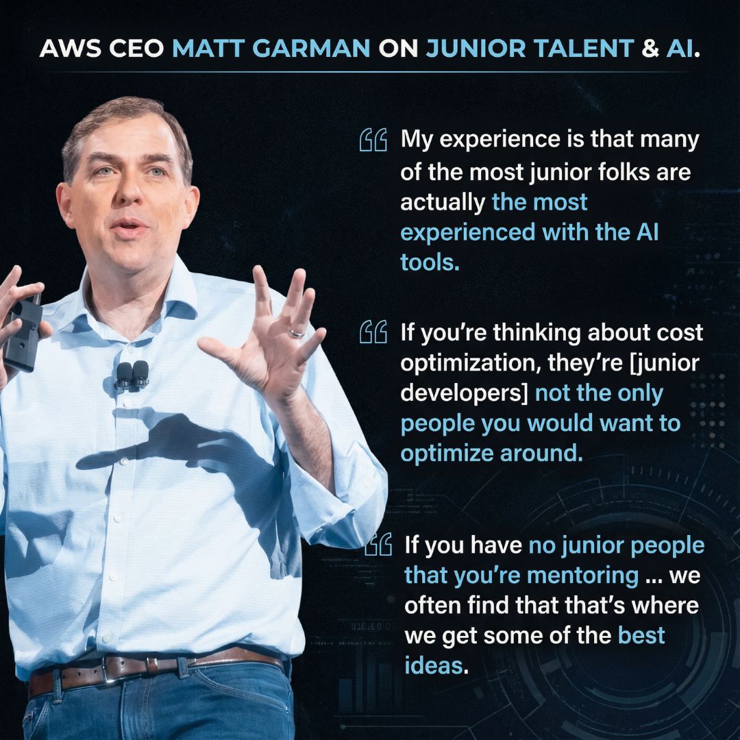 AWS CEO가 밝힌 AI 시대의 역설: 신입 개발자가 더 중요한 3가지 이유