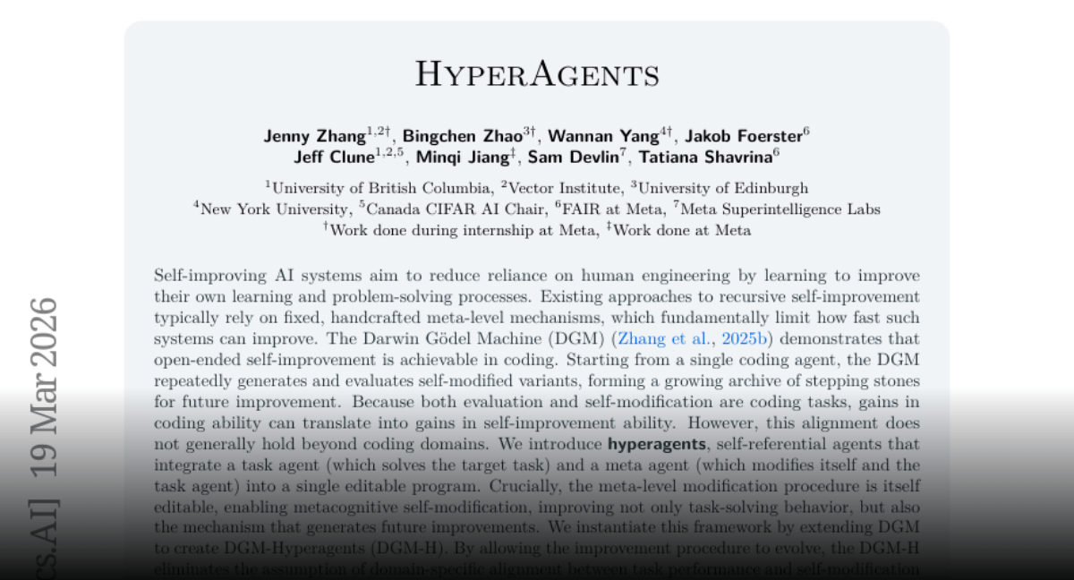 HyperAgents, 자기 개선 방식까지 수정하는 AI 에이전트 등장