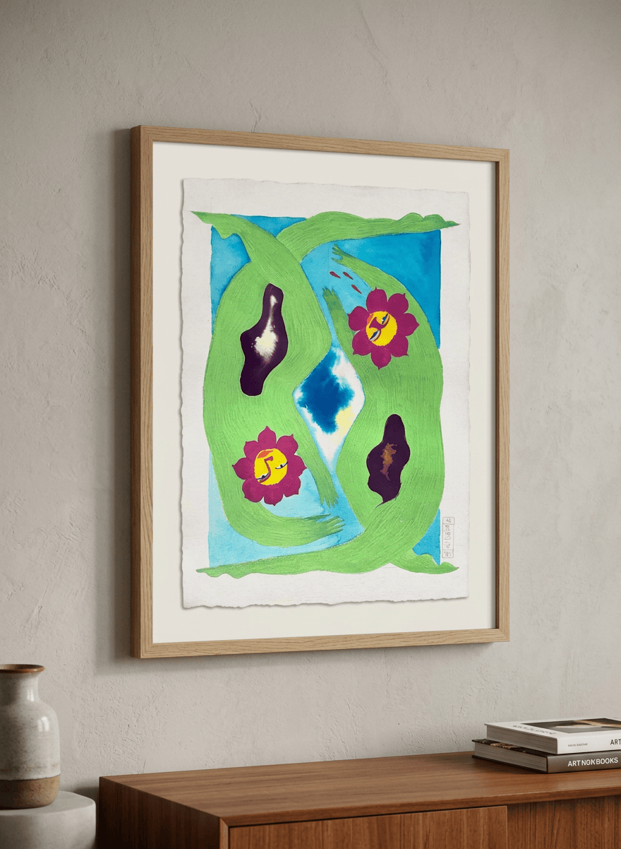 Artwork in a frame in a room