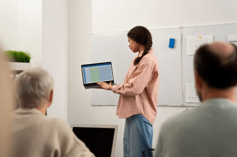 teacher using ai powered classroom tools to create interactive lessons and simplify grading