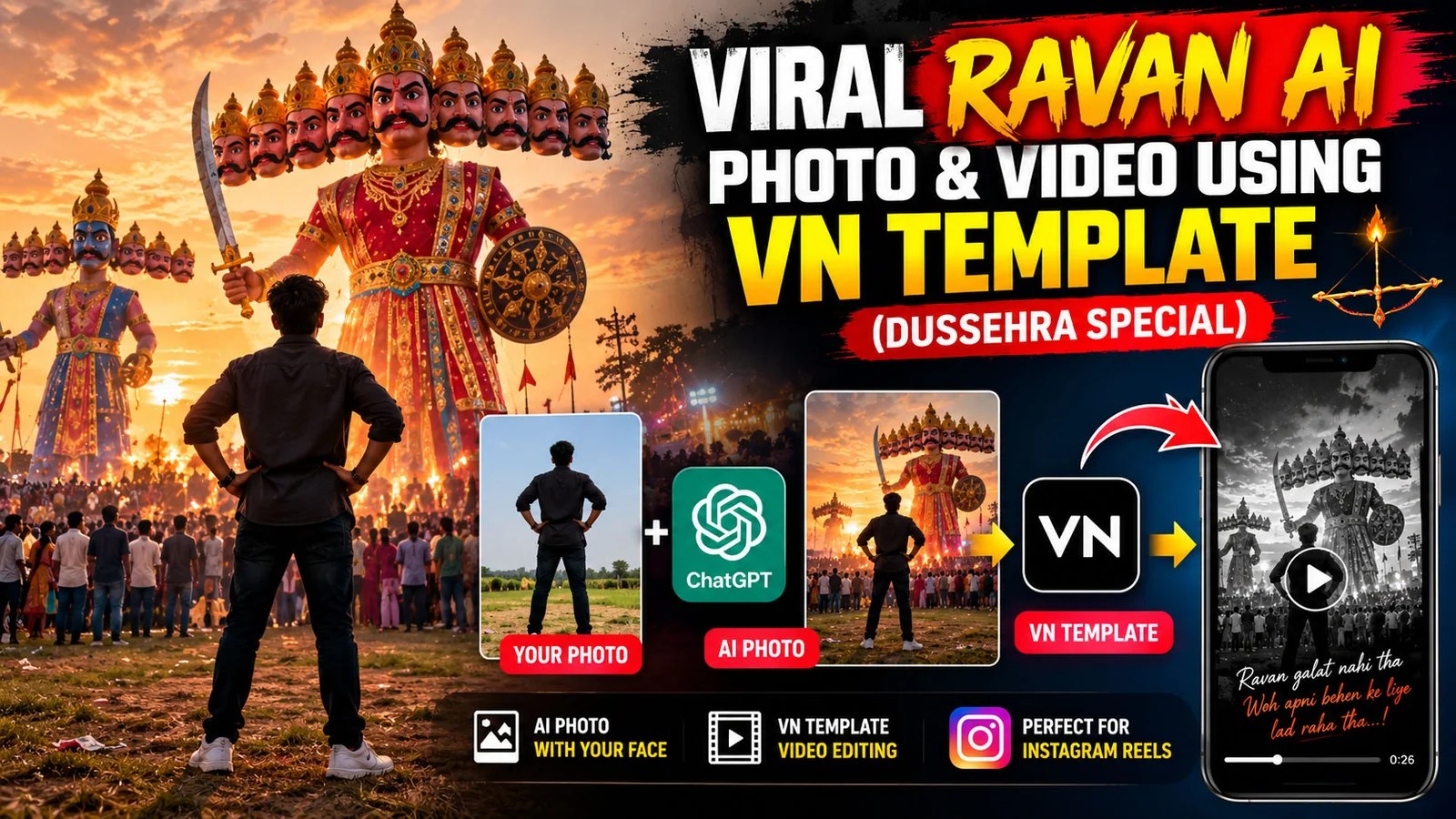 Viral Ravan AI Photo & Video Using VN Template
