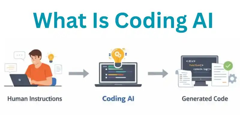 Coding AI converts human instructions into code.