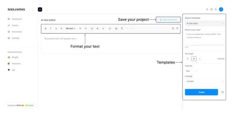 TextCortex ai writing tools for quick business emails