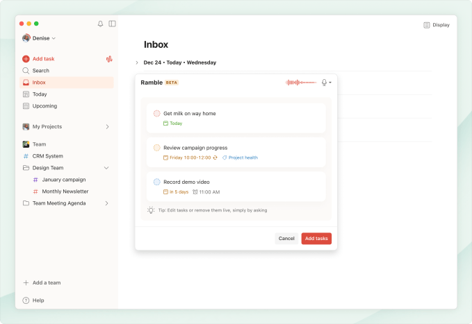 Todoist’s app now lets you add tasks to your to-do list by speaking to its AI