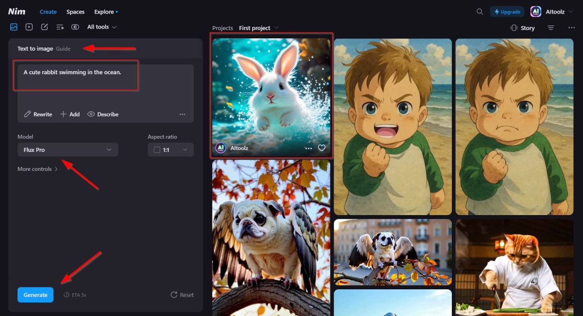 create using nim.video text to image